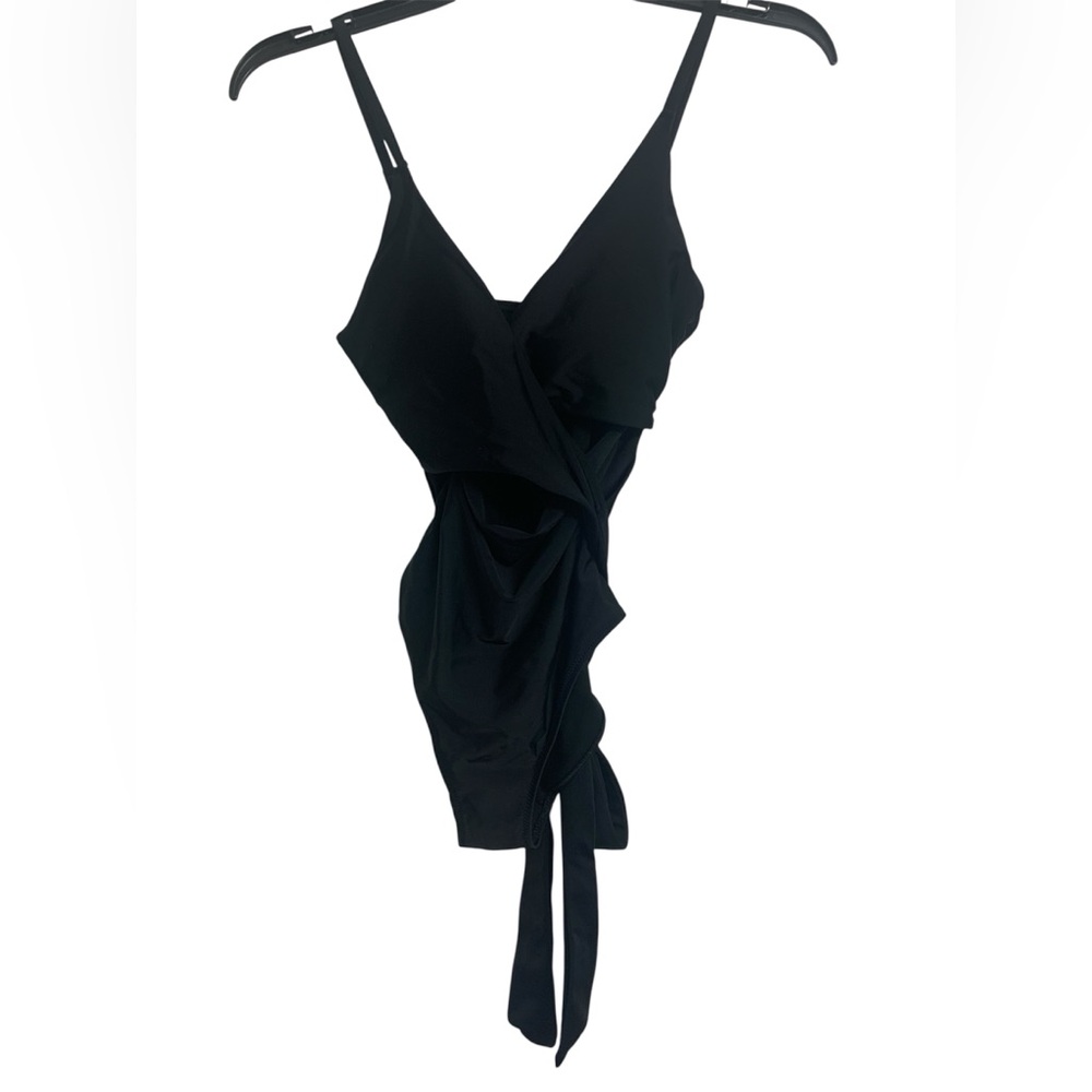 Aerie S Long Black Wrap One-Piece Swimsuit Adjustable Straps Minimalist